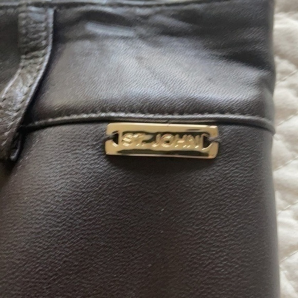 ST. JOHN 100% real leather pants size 4 brown hi waist - Picture 10 of 16
